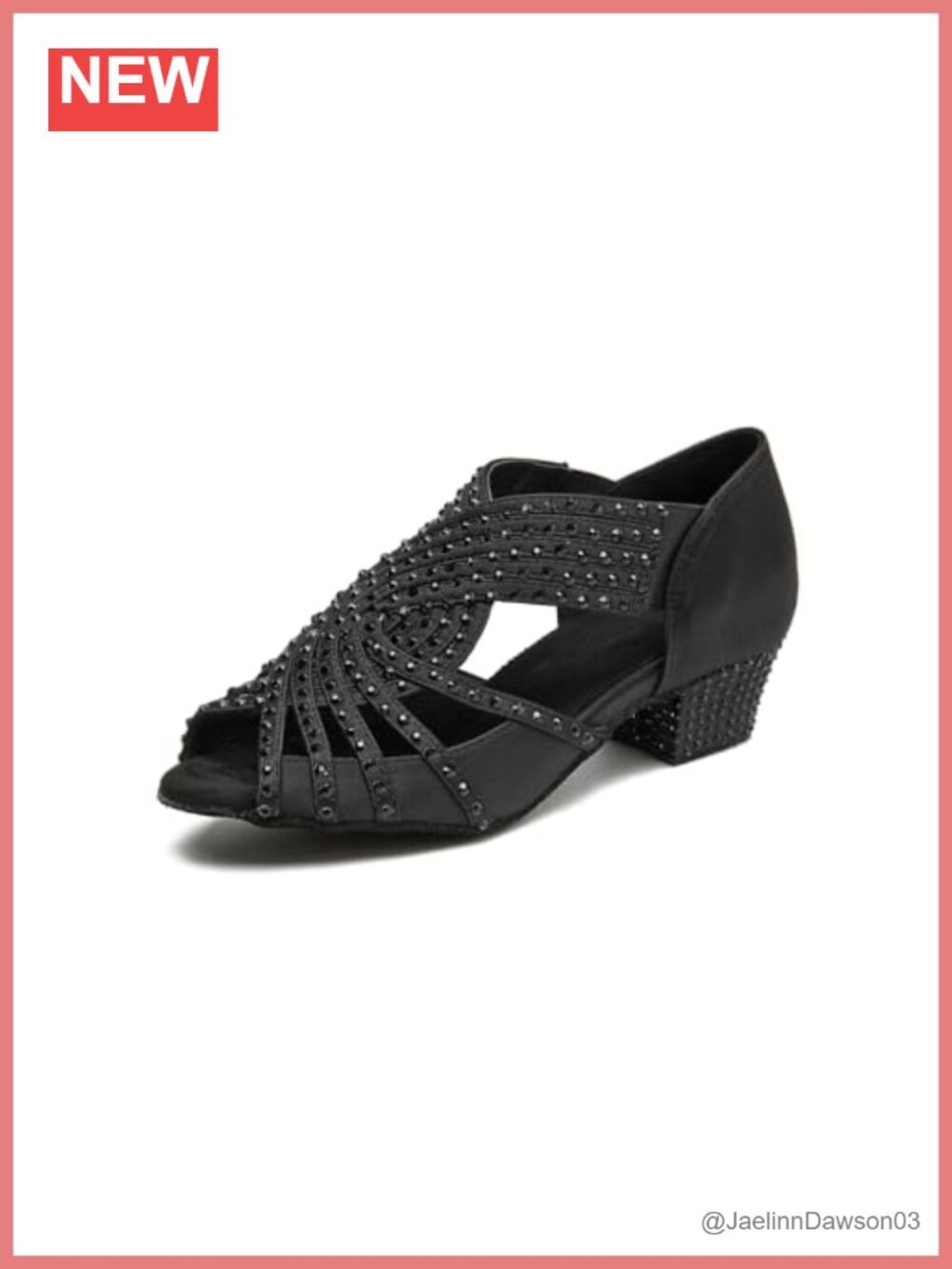 Women's Salsa Dance Shoes Low Cuban Heel Satin Slip-On Rhinestone Sparkle